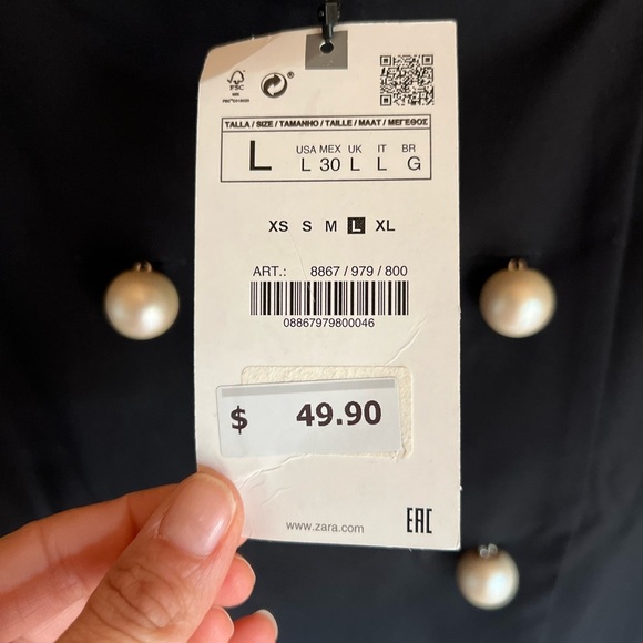 Zara black mini skirt with pearls side zip size large - Picture 6 of 8